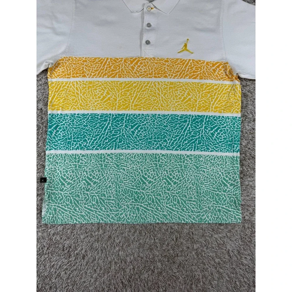 Nike Air Jordan Men's XXL Elephant Print Polo Shirt White Yellow Teal Jumpman